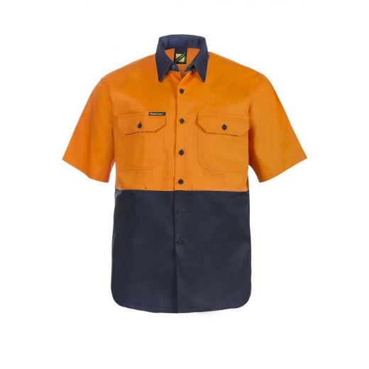 Picture of WorkCraft, Hi Vis Two Tone Short Sleeve Cotton Drill Shirt